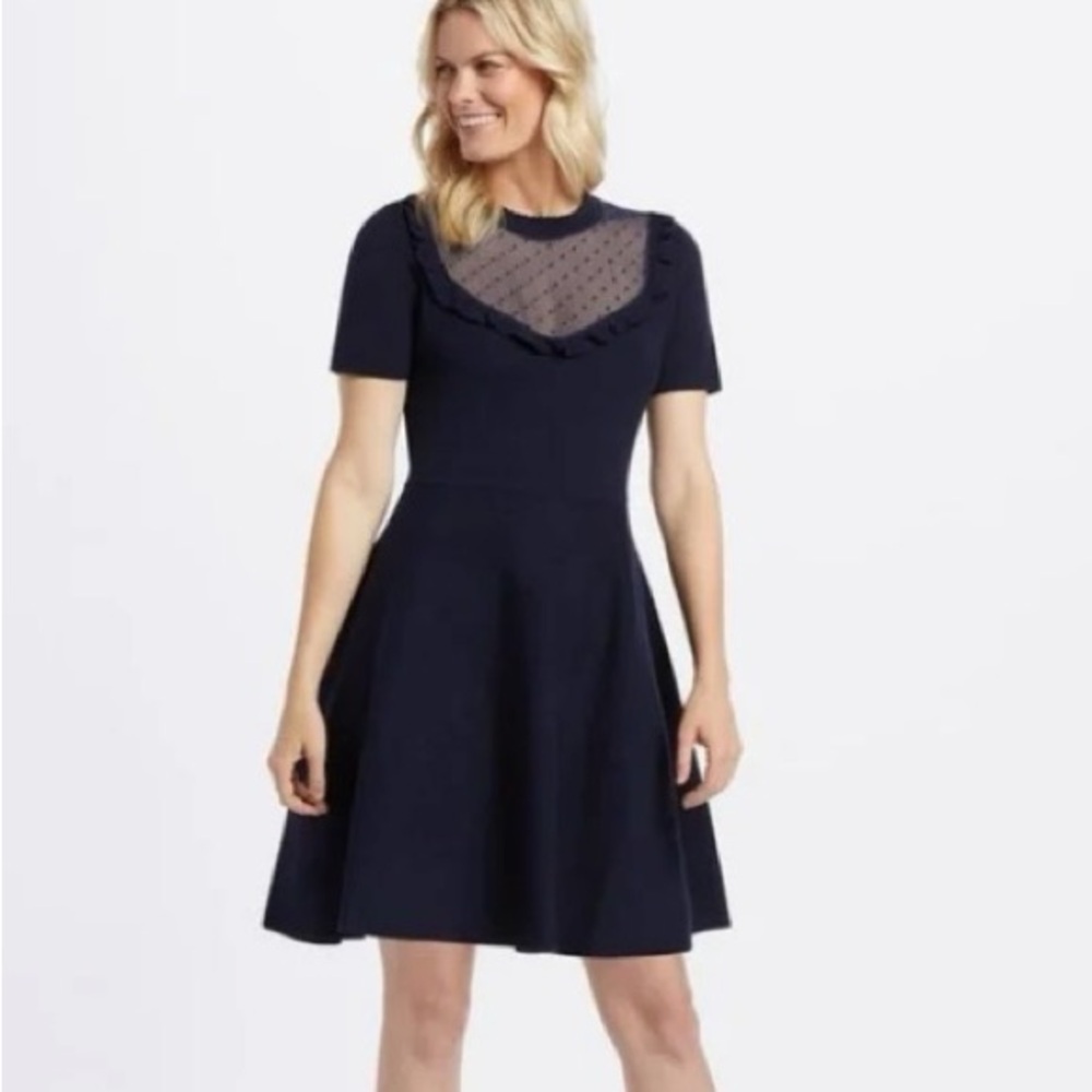 Draper James Sheer Yoke A-line Sweater Dress